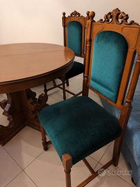 Set 4 sedie in legno e velluto