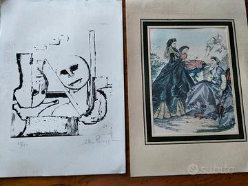 Antica stampa originale 800 e opera moderna 