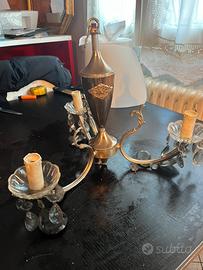 Lampadario anni 50 in cristallo ottone