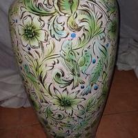 Vaso  in ceramica fiori uccelli rs marino
