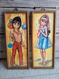 due quadri anni 60 Big Eyes Art vintage Collezione