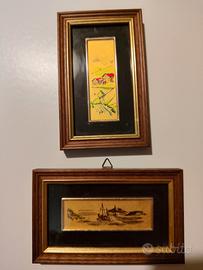 coppia quadretti foglia d' oro 