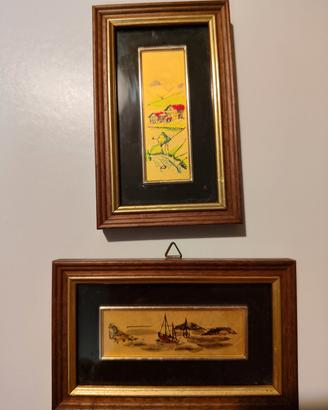 coppia quadretti foglia d' oro 