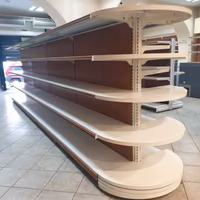Scaffali metallici finiture in legno per negozio.