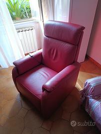 poltrona relax in vera pelle rossa con fu
