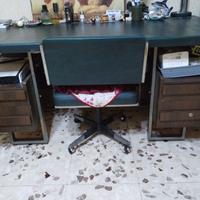 Scrivania direzionale anni 70 in similpelle nera m