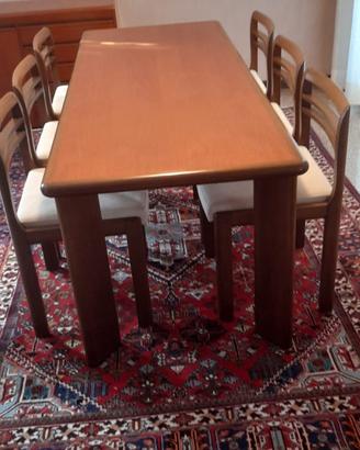Tavolo 200x80 + 6 sedie noce anni 70 | Disponibile