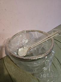INSALATIERA VETRO E SILVER PLATE+N. 2 POSATE