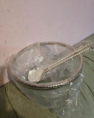 INSALATIERA VETRO E SILVER PLATE+N. 2 POSATE