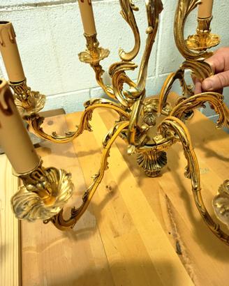 Lampadario stile francese bagnato in oro zecchino