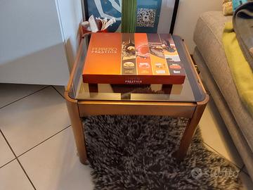 Tavolino Poltronova mogano e vetro fumé 