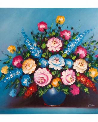 Bouquet variopinto vaso blu - olio tela 50x70