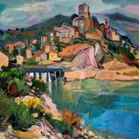 Castel di Tora Rieti quadro ad olio