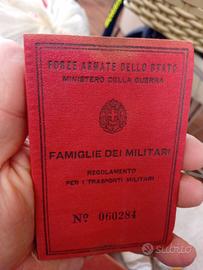 libretto ministero della guerra 