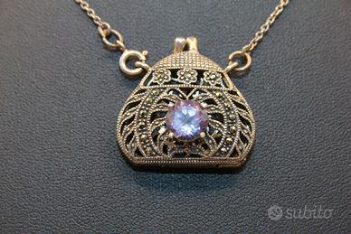 Collana ciondolo argento marcasite con ametista