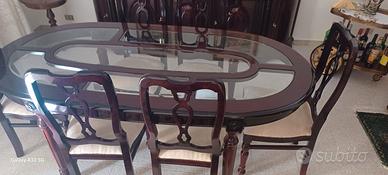 Tavolo con 6 sedie e madia in mogano stile inglese