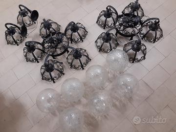Lampadari 2 pz e 2 aplich ferro battuto no vetri