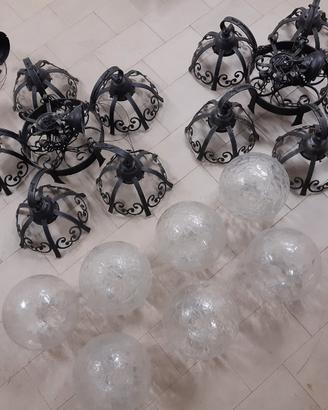 Lampadari 2 pz e 2 aplich ferro battuto no vetri