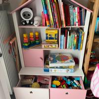 Libreria bambini a forma di casetta – rosa/bianca