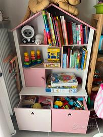 Libreria bambini a forma di casetta – rosa/bianca