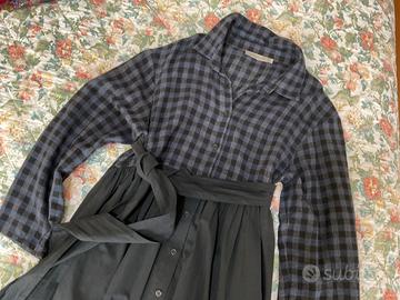 Vestito lungo in cotone nero e quadretti