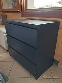Cassettiera Ikea Malm Marrone-Nero 3 cassetti