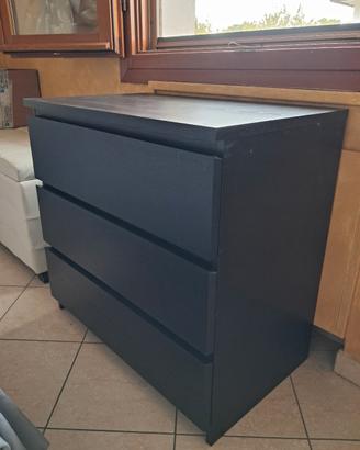 Cassettiera Ikea Malm Marrone-Nero 3 cassetti