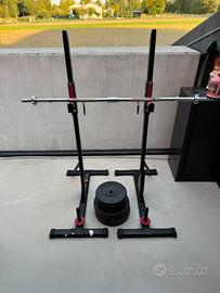 Rack Domyos 100 + Bilanciere + Pesi Physionics