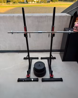 Rack Domyos 100 + Bilanciere + Pesi Physionics