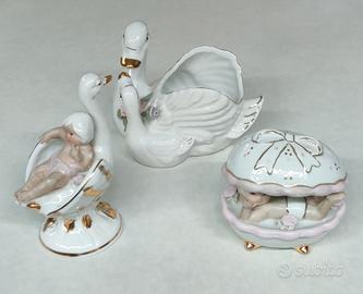 Lotto 3 statuette bomboniere vintage in porcellana