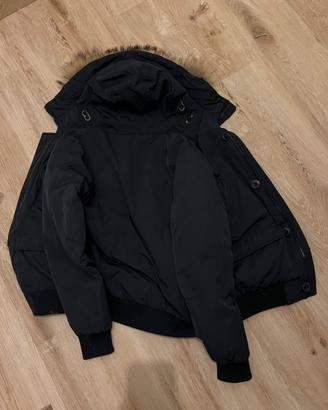 Parka invernale blu con cappuccio pelliccia