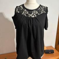 Maglietta manica corta nera con pizzo taglia M