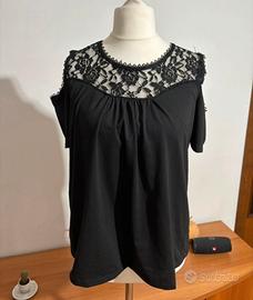 Maglietta manica corta nera con pizzo taglia M