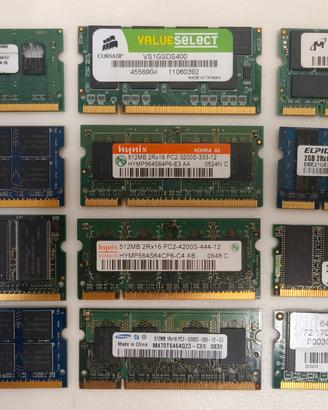 Lotto di 12 banchi di memoria RAM pc portatili