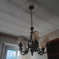 Lampadario Vintage in Ottone e Vetro Ambrato - 6 L