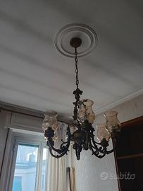 Lampadario Vintage in Ottone e Vetro Ambrato - 6 L