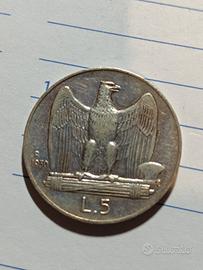 5 lire argento aquilino 1930