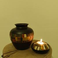 vaso in ceramica e portacandela abbinato