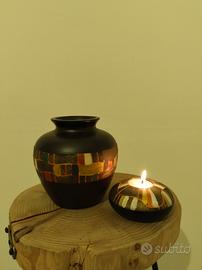 vaso in ceramica e portacandela abbinato