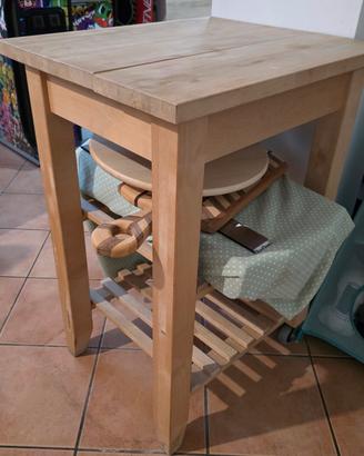 Ceppo legno con ripiani e ruote
