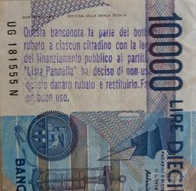 10.000 Lire Volta Timbro Politico Lista Pannella
