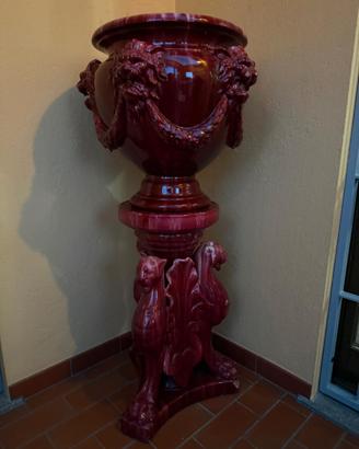 porta vaso due pezzi in ceramica con Leoni 