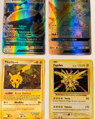 4 Carte Pokemon Snorlax/Turtonator/Pikachu/Zapdos