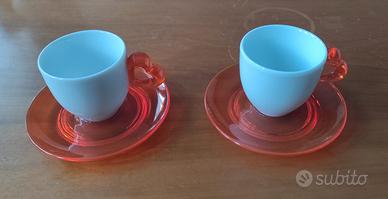 Coppia tazzine Guzzini con piattino arancione 