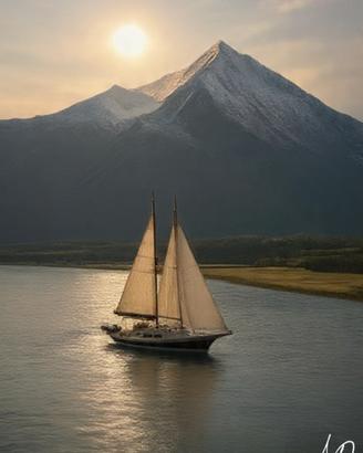 vela al tramonto su l'acqua silenziosa