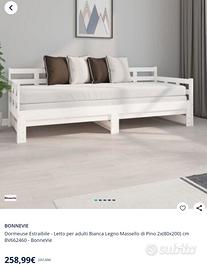 DIVANO Letto Legno Massello di Pino - Bianco