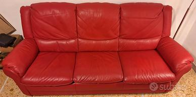 DIVANO LETTO ROSSO TUTTO IN VERA PELLE 3 POSTI
