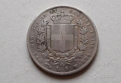 5 LIRE 1850 GENOVA - VITTORIO EMANUELE II