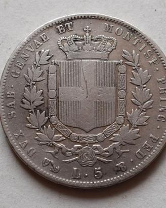 5 LIRE 1850 GENOVA - VITTORIO EMANUELE II