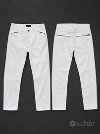 pantalone uomo in cotone, bianco con dettagli neri